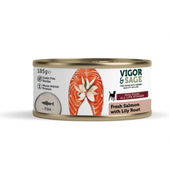 Alimentation chien sans céréales - Patés chien saumon Vigor & Sage - La boutique de l'arbalou